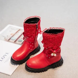 Boots Fashion Buckle  Solid Color for Girls