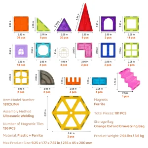 181PCS Magnetic Tiles Building Set for Toddlers