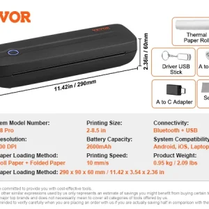 VEVOR Portable Bluetooth Inkless  Thermal Printer
